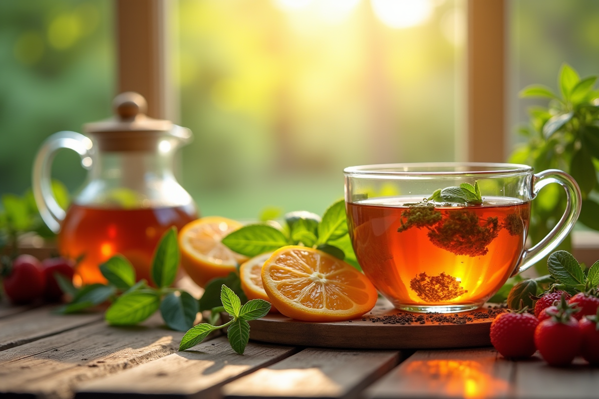 Aliments sains et tisane pour detox naturel et bien etre