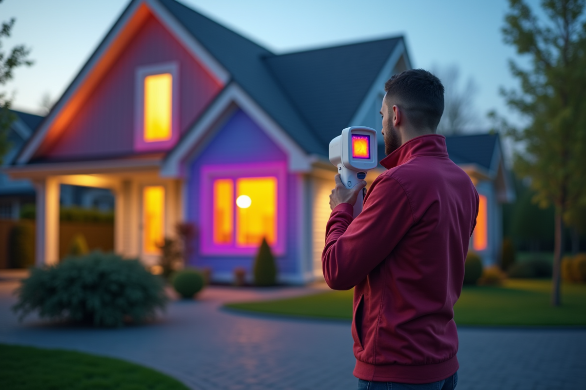 Auditeur thermique inspectant une maison moderne en journée