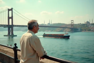 Vue panoramique du détroit du Bosphore à Istanbul, frontière naturelle entre l'Europe et l'Asie en Turquie