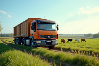 Camion de bétail d'occasion bien entretenu sur une ferme ensoleillée