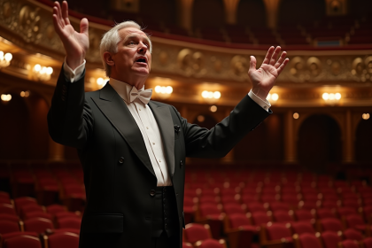 Chef d'orchestre d'opéra homme passionne en salle historique