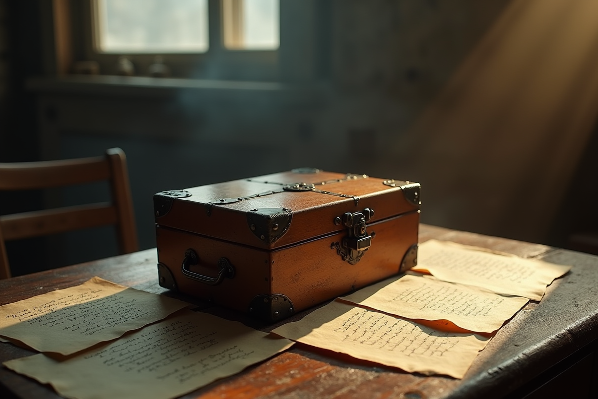 Coffre en bois mystérieux sur une table ancienne