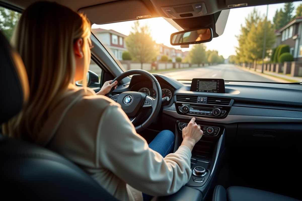 Personne au volant d'une voiture automatique moderne