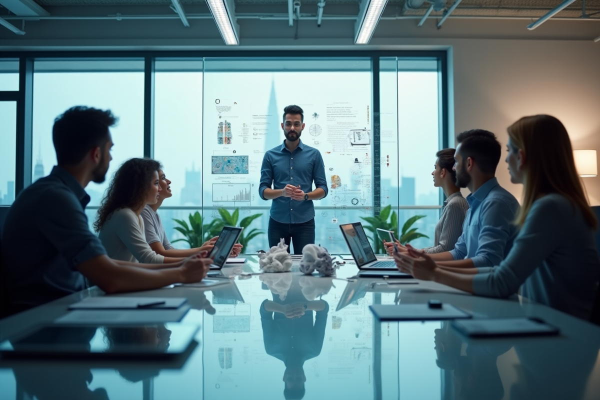 Personne créant un prototype innovant et autre présentant un concept