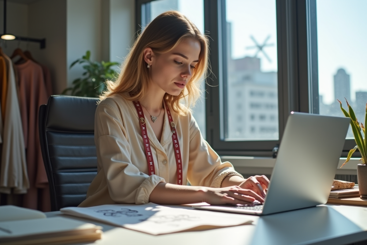 Créateur de mode au travail dans un bureau lumineux