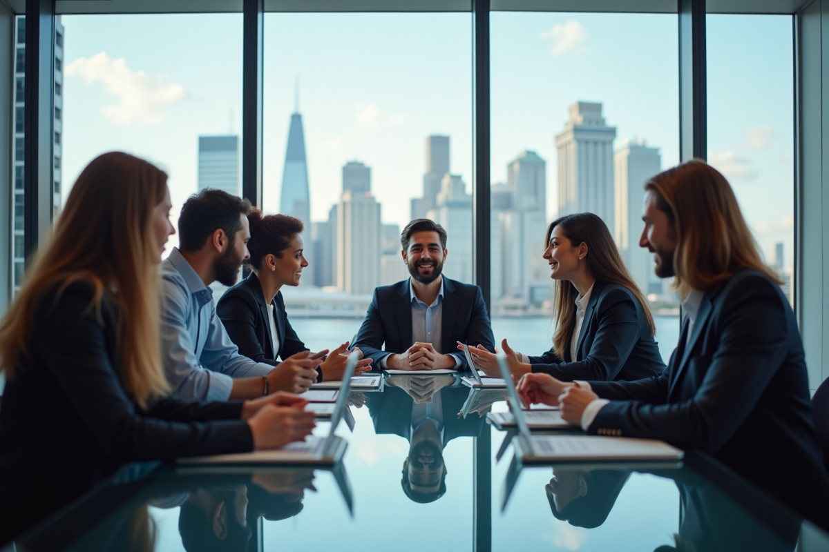 Groupe de professionnels divers collaborant autour d'une table moderne