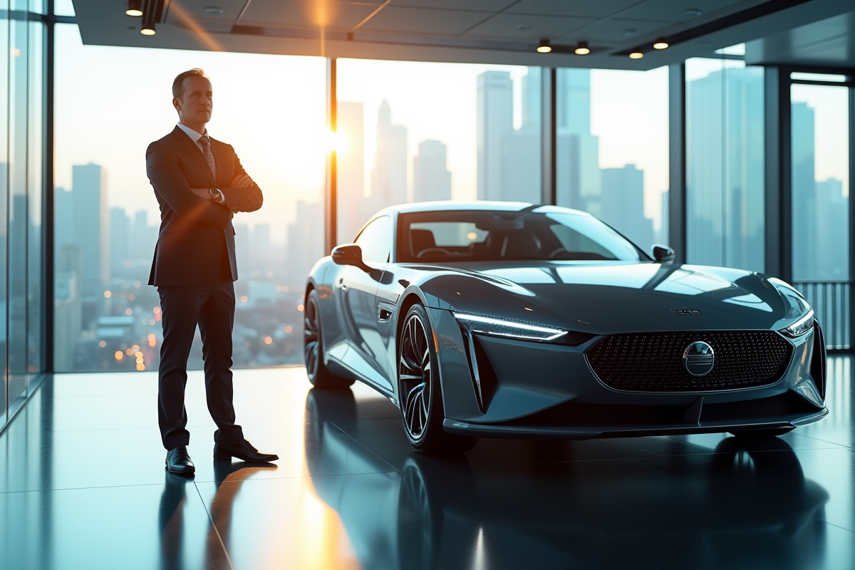 Dirigeant dans un bureau moderne avec voiture de luxe