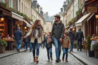 Famille de quatre dans une place de Rennes en journée