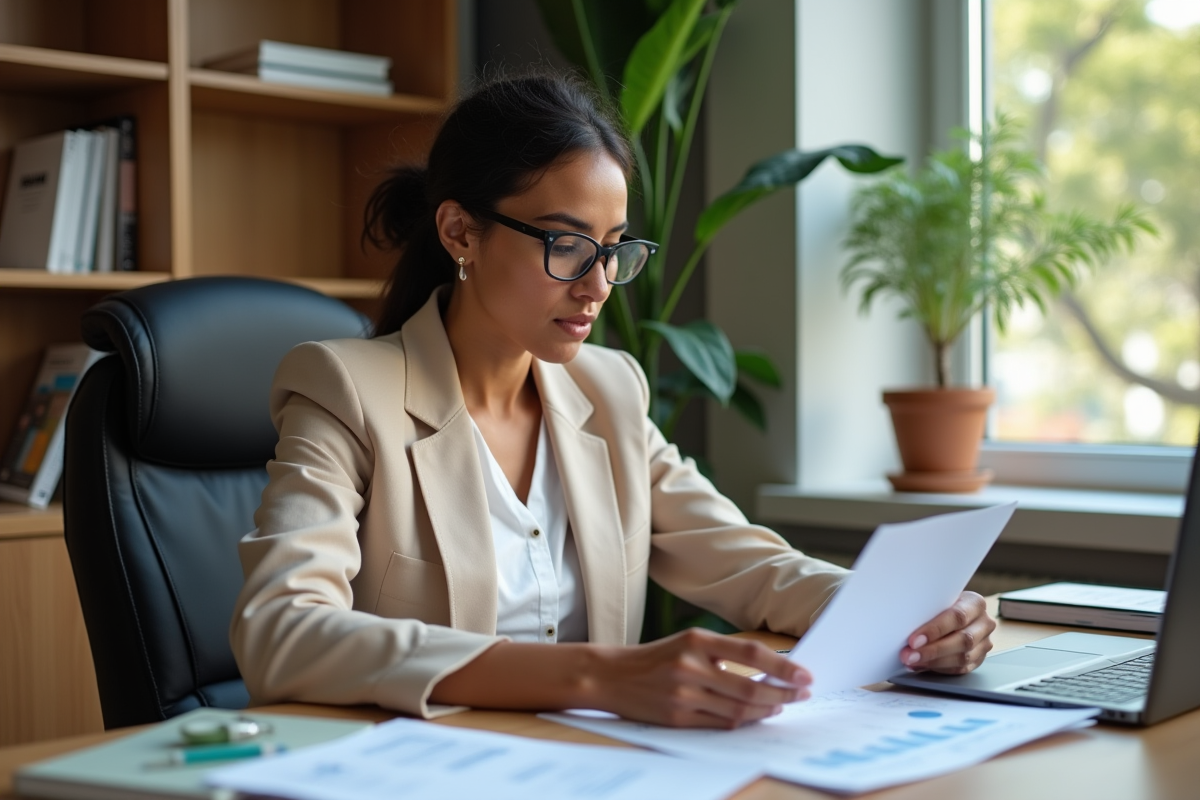 Femme conseillère fiscale examinant des graphiques