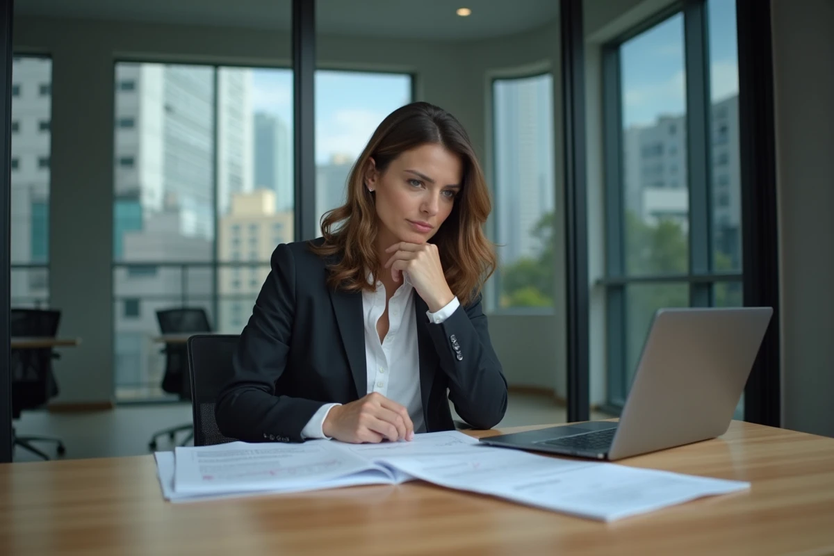 Femme d'âge moyen en tenue professionnelle analysant des documents