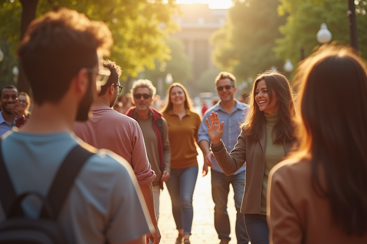 Groupe diversifié de personnes dans un parc urbain ensoleille