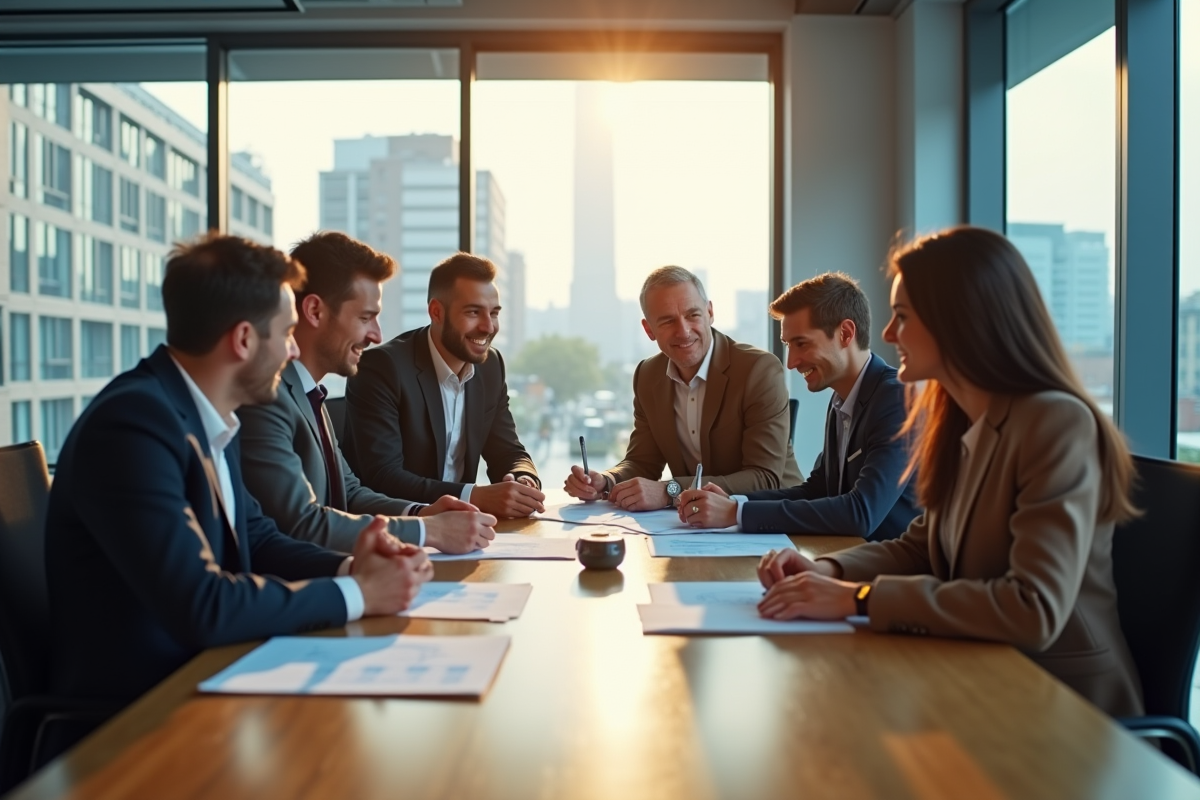 Groupe de professionnels dans un bureau moderne collaborant