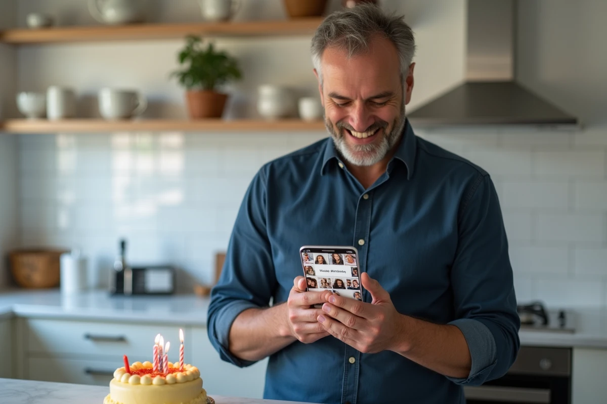 Homme consultant une application mobile pour découvrir les célébrités nées le jour de son anniversaire