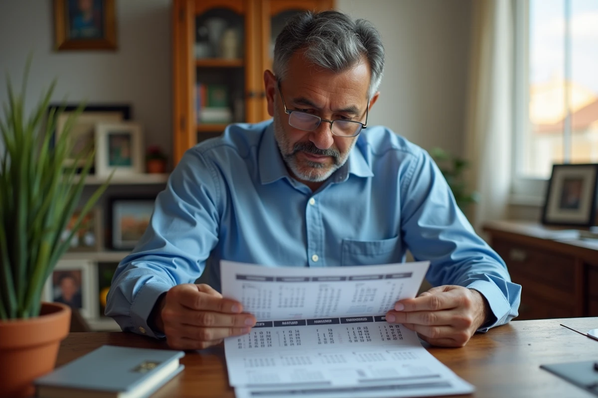 Homme d'Afrique du Nord examine un calendrier de prières à la maison