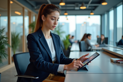 Jeune femme ingénieur utilisant une tablette tactile moderne