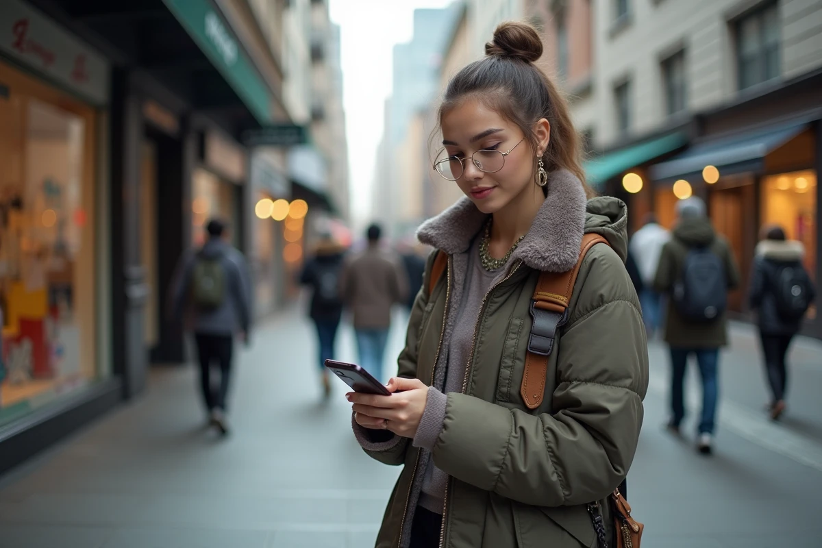 Jeune femme en streetwear moderne dans la ville