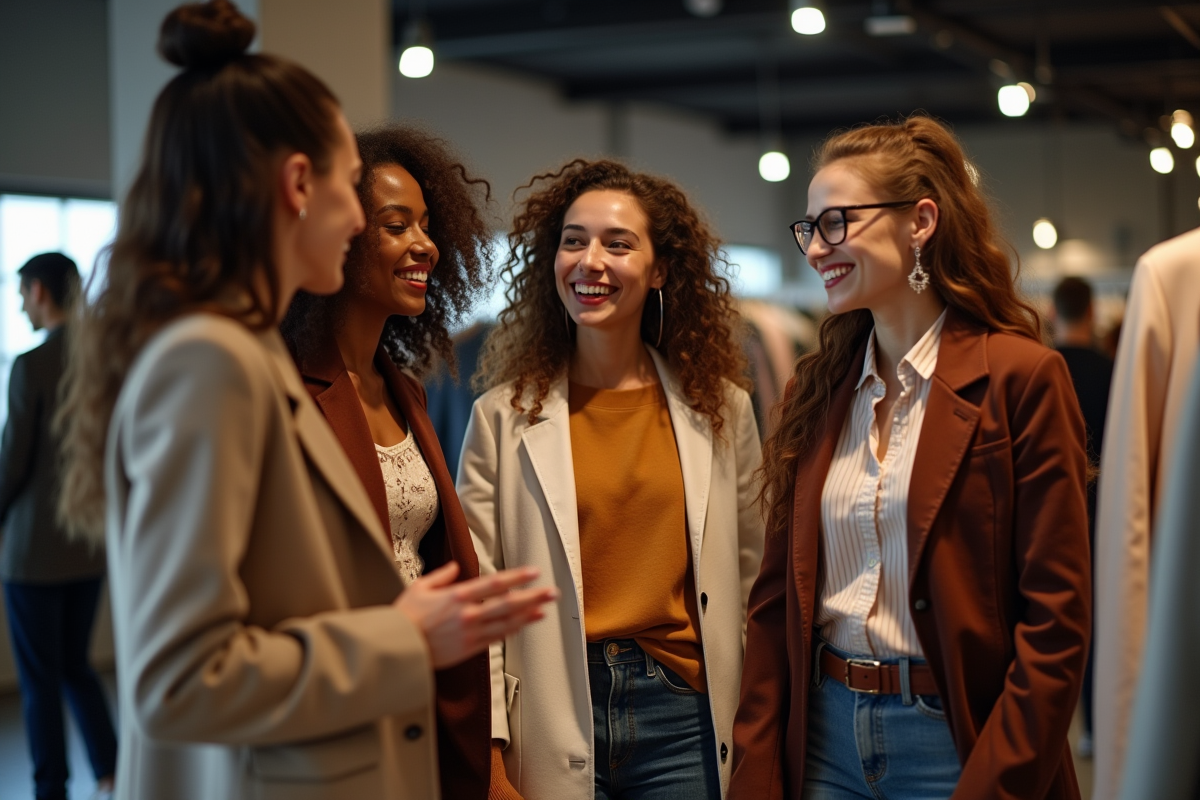 Jeunes discutant et essayant des tenues tendance en boutique