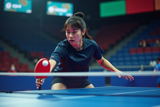 Joueur de tennis de table en pleine action lors d'un tournoi international