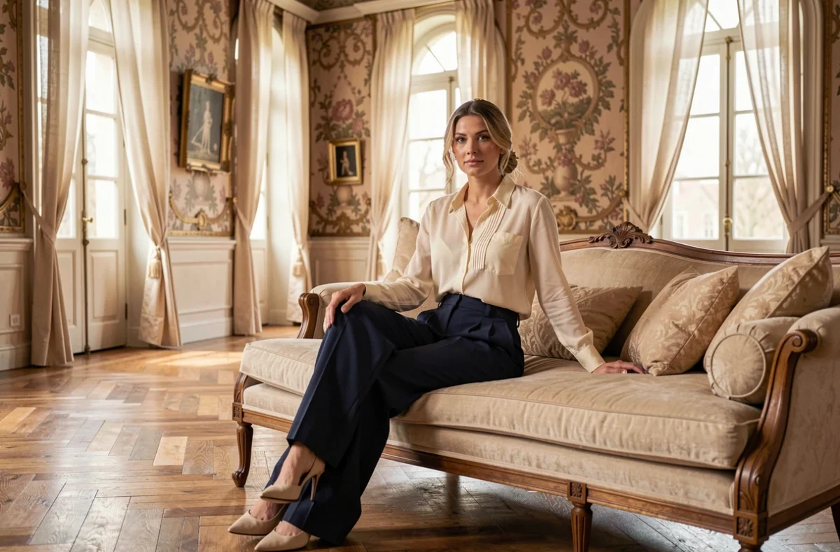 Julie de Solliers photographe portraitiste dans l'intérieur élégant d'un château normand