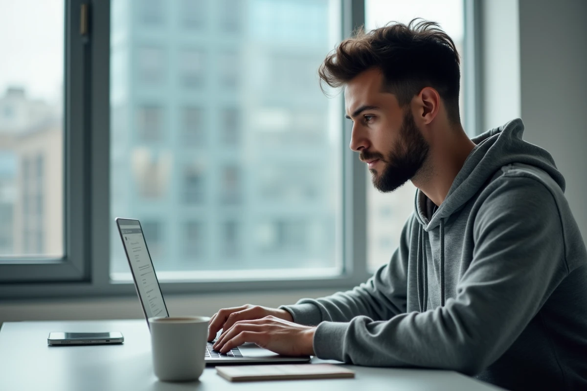 Homme résolvant un litige AliExpress via le chat du service client en ligne
