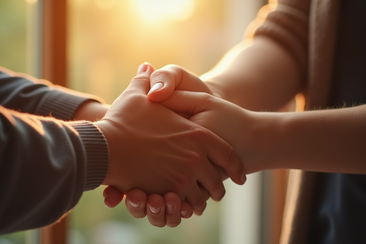 Mains tendues pleines de compassion et d'espoir