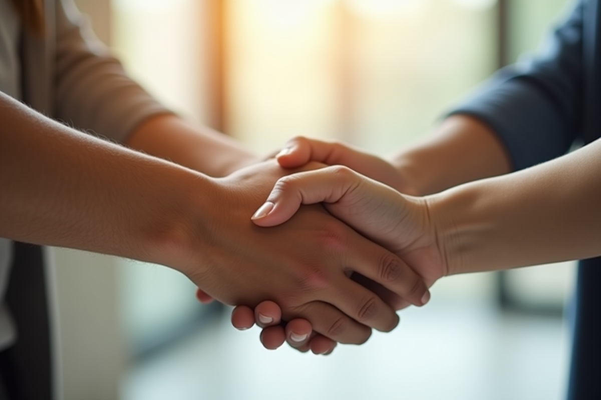 Mains de différentes teintes en poignée de main ou geste d