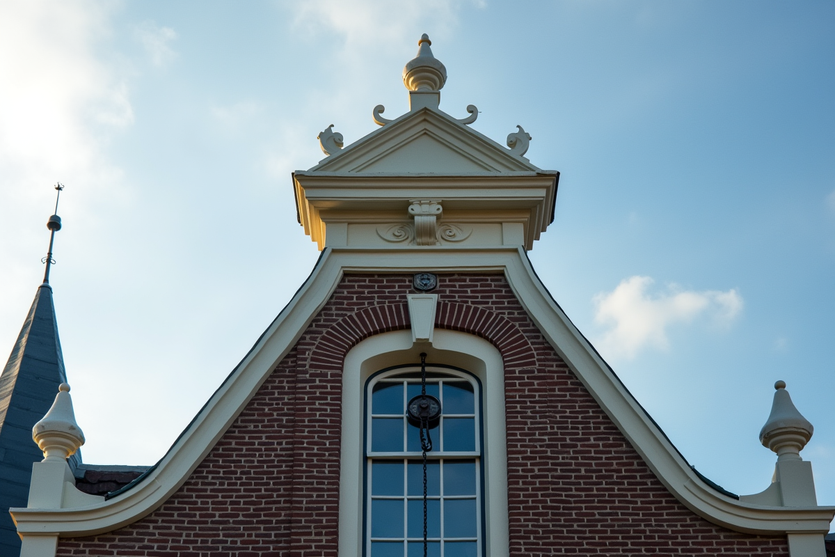 Maison de canal traditionnelle à Amsterdam avec gable décoratif