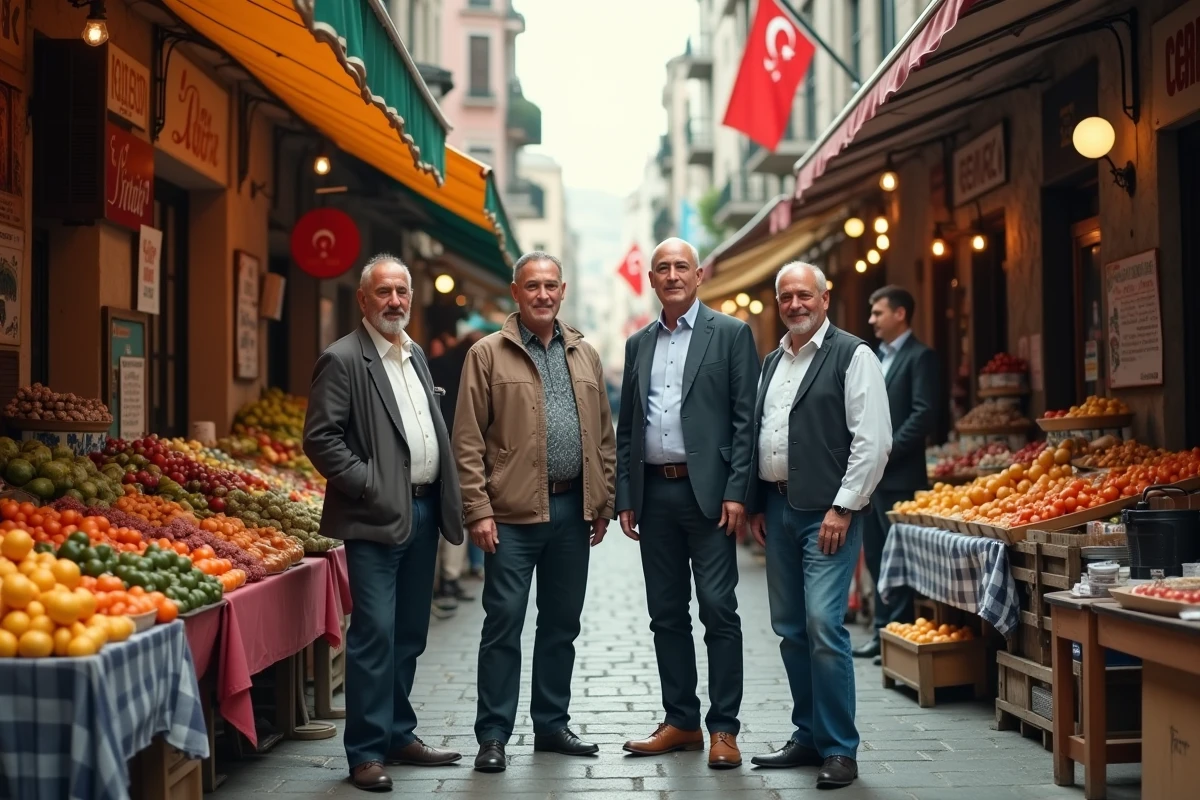 Marché animé du quartier de Kadıköy côté asiatique d'Istanbul, Turquie, illustrant la diversité culturelle entre Europe et Asie