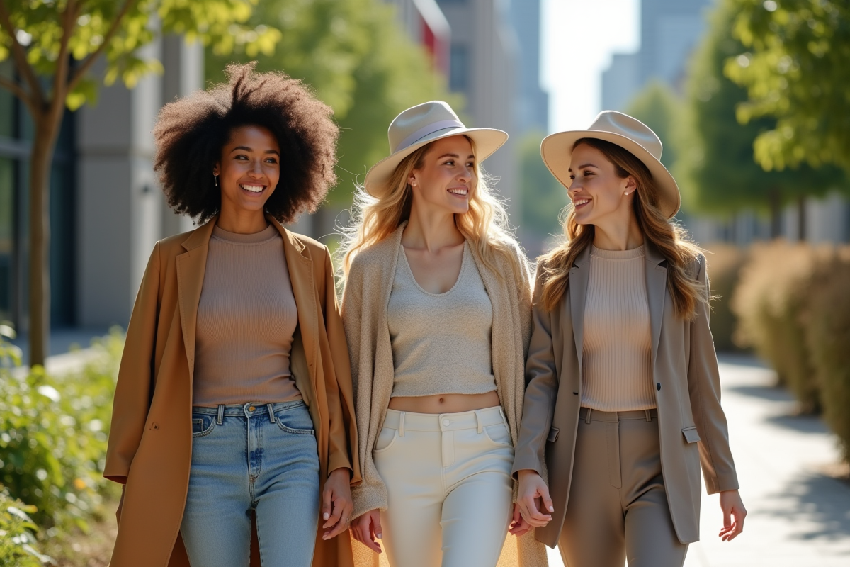 Modèles souriants en vêtements durables en milieu urbain