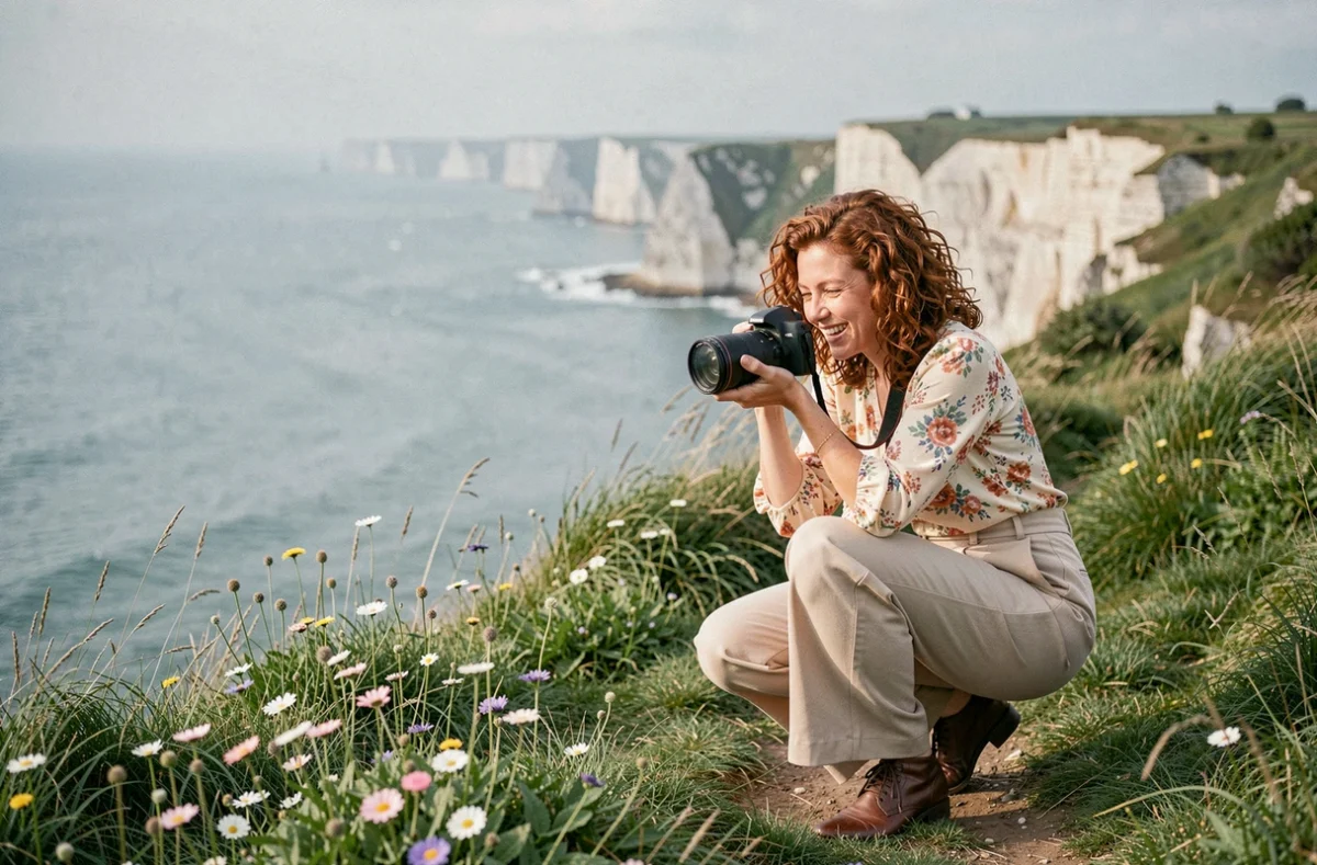Pimprunelle Photography, photographe portraitiste, en action sur les falaises normandes au bord de la Manche