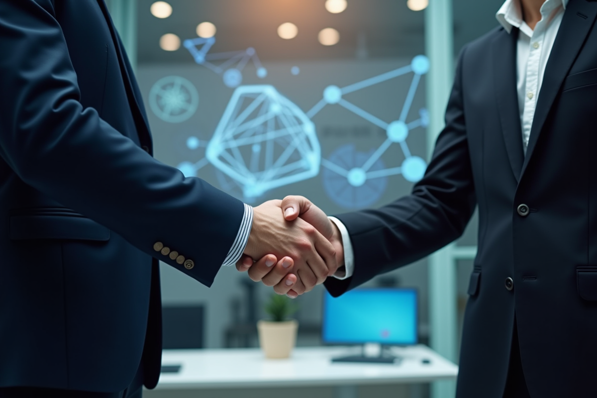 Poignée de deux professionnels avec diagrammes d