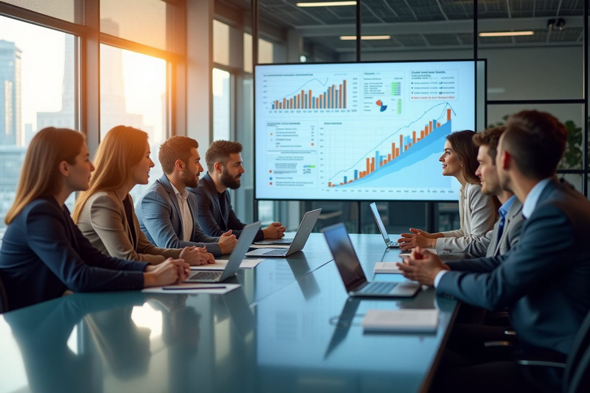 Groupe de professionnels analysant des graphiques de croissance