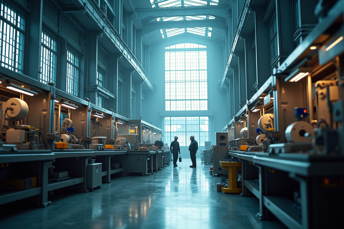 Usine moderne avec machines automatisées transformant des produits recyclés